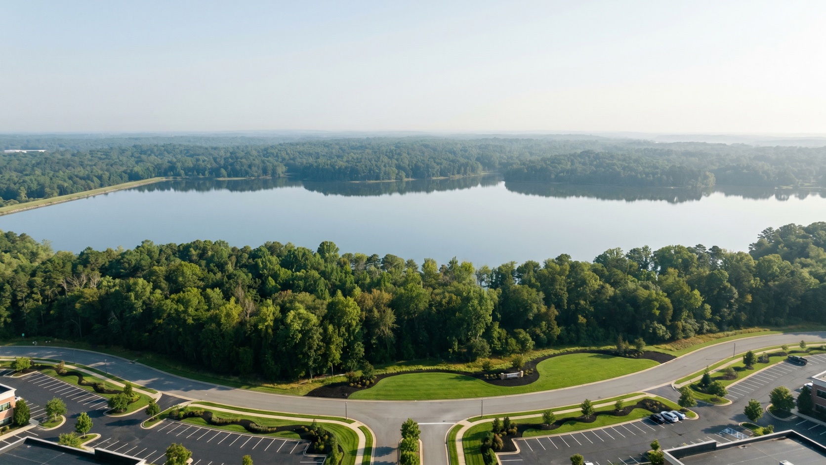 Aerial view of Swift Creek Reservoir and the Brandermill area of Chesterfield County at dusk